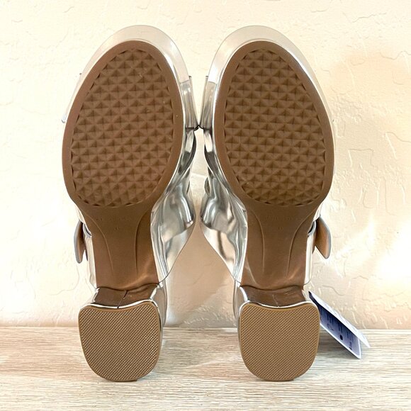 New Aerosoles Sandals Platform Heels 6 Collin Mirrored Silver Slides in Box - Picture 10 of 12